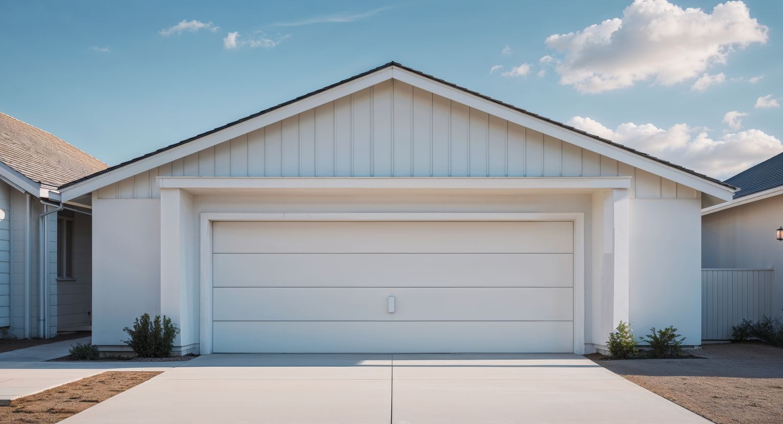Suburban home with a white two-car garage door